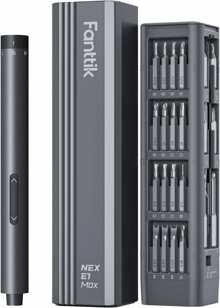 E1 Max 3.7V Electric Screwdriver, Mini Precision Screwdriver Set, 50 Magnetic Bits, Magnetic Storage, 5/32‘’Hex, Repair Tool Kit for Electronics Phone Camera Laptop Watch (Grey)