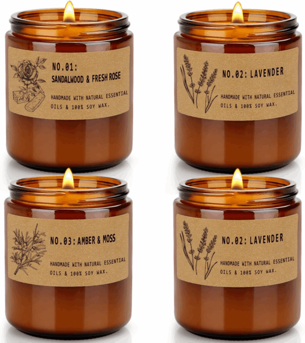 Candles for Home Scented, 4 Pack Candle Gifts for Woman, Large Lavender Rose Amber Aromatherapy Scented Candles, 220H Long Lasting Soy Wax Candle Set for Mother'S Day, Birthday, Anniversary, Men