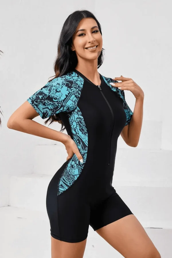 Women'S Boyleg One Piece Rash Guard with Built in Bra UPF50+ Zip Long Sleeve Full Body Modest Swimsuit - Image 5