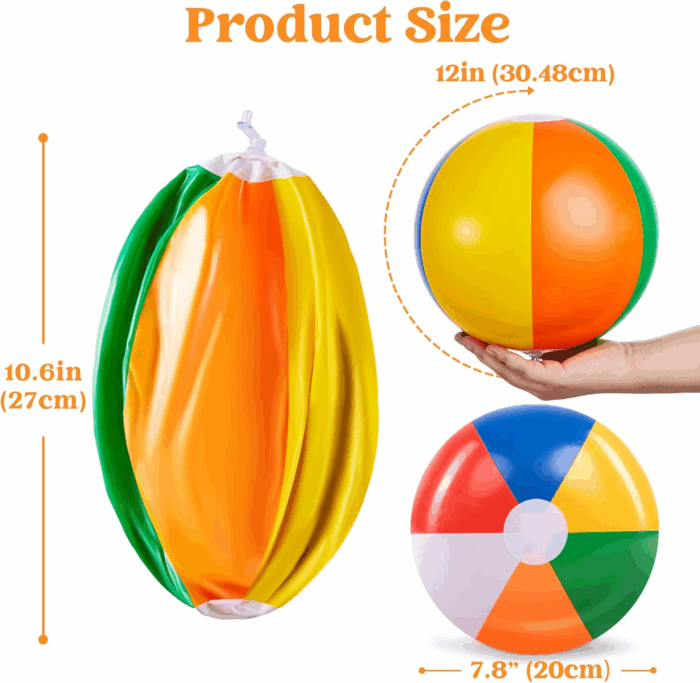 Rainbow Beach Balls(12 Pack), 12'' Inflatable Swimming Pool Toys for Summer Water Games Kids Birthday Party Supplies Combo Set Include Inflatable Beach Balls - Image 5