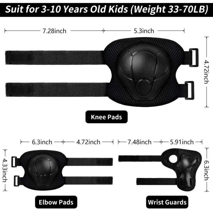 Kids Protective Gear Set - Knee Pads, Elbow Pads, and Wrist Guards for Skating, Cycling, Rollerblading, Scooter - Toddler to Teen Size (3-10 Years) - Image 3