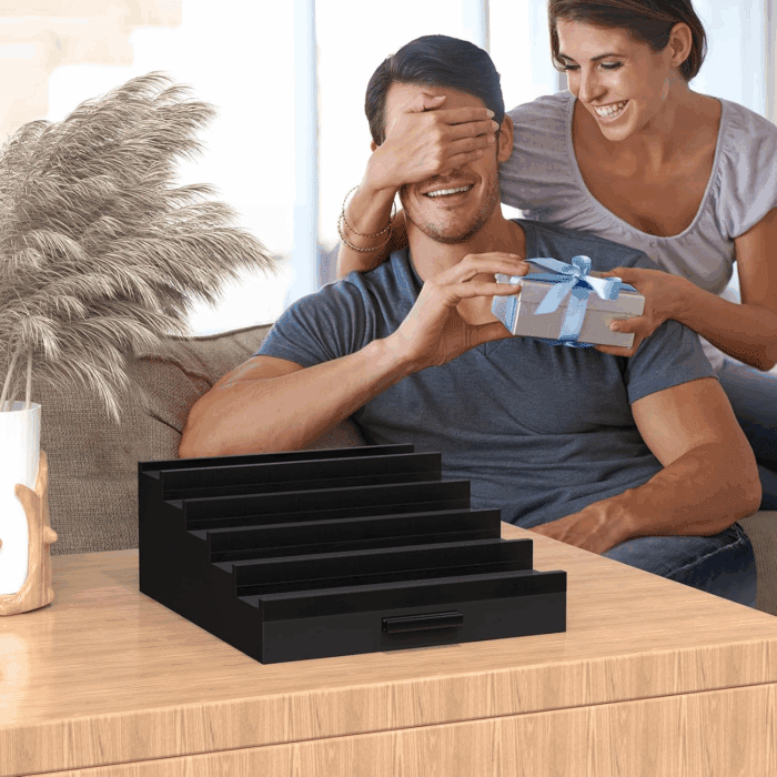 Zalida Wooden Cologne Organizer for Men 5 Tier of Perfume Display Holder of Drawer & 2 Hidden Compartments Larger Storage Space Mens Perfume Organizer Shelf Stand,Gift for Man (5T-Black) - Image 7