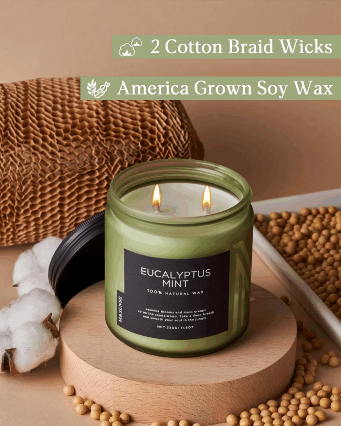 Eucalyptus & Mint Soy Candles for Home Scented, 11.6Oz 70 Hour Burn Aromatherapy Candle Gift for Stress Relief, Meditation, Yoga, Relaxing SPA, Reusable Jar Candles for Men and Women - Image 3