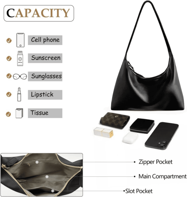Leather Hobo Bags for Women Small Soft Shoulder Purse Slouchy Tote Handbags with Double Zipper Design 2025 - Image 4