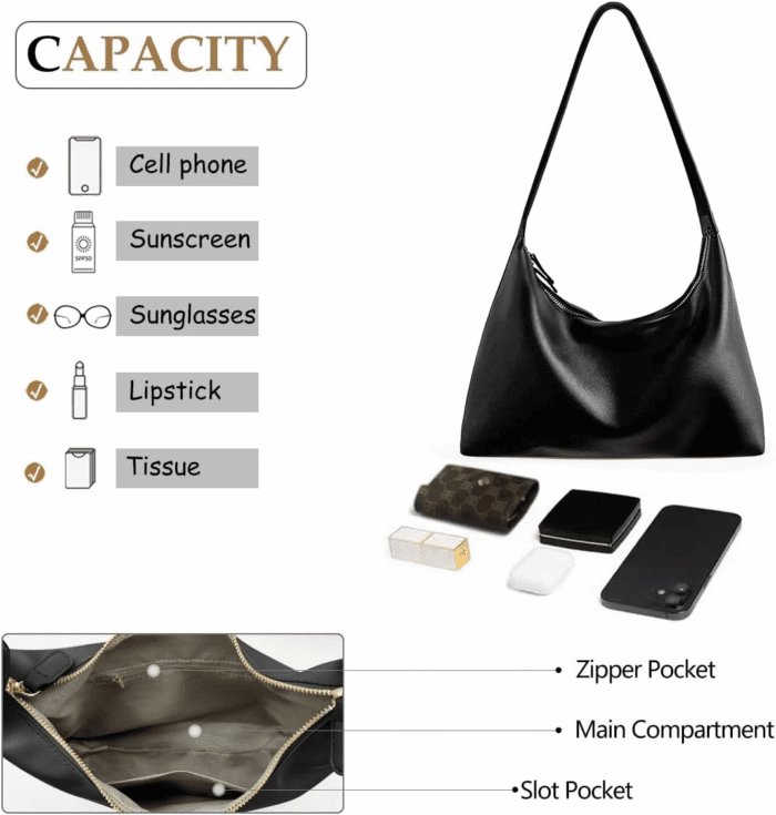 Leather Hobo Bags for Women Small Soft Shoulder Purse Slouchy Tote Handbags with Double Zipper Design 2025 - Image 4