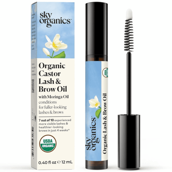 - Organic Lash & Brow Oil & Applicator - Eyelash Serum - Castor Oil Organic - Moringa, Amla, Vitamin E - Lashes, Eyebrows - Hair Oil - Self Care, Beauty - Gifts for Women - .4 Fl Oz, 12Ml
