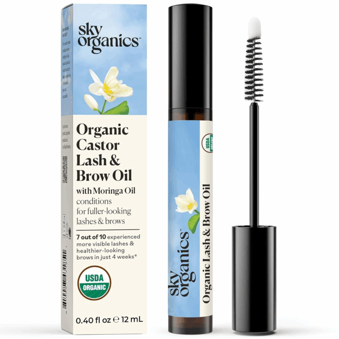 - Organic Lash & Brow Oil & Applicator - Eyelash Serum - Castor Oil Organic - Moringa, Amla, Vitamin E - Lashes, Eyebrows - Hair Oil - Self Care, Beauty - Gifts for Women - .4 Fl Oz, 12Ml