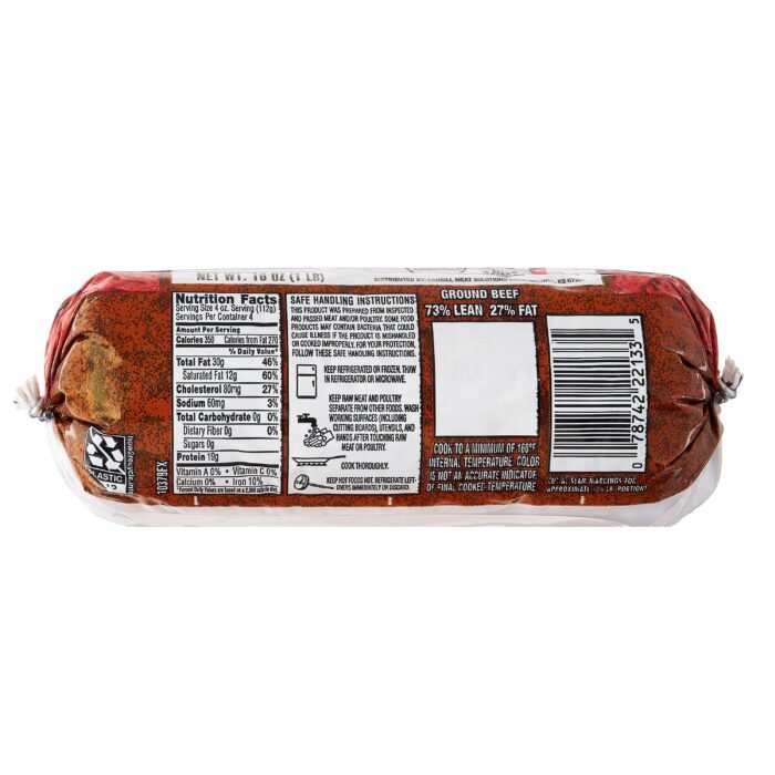 73% Lean / 27% Fat Ground Beef, 1Lb Roll, Frozen - Image 6
