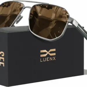 Aviator Sunglasses for Men Square Polarized Polygon Lens - UV 400 Protection with Accessories 61MM Driving Outdoor