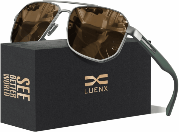 Aviator Sunglasses for Men Square Polarized Polygon Lens - UV 400 Protection with Accessories 61MM Driving Outdoor