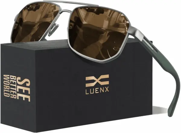 Aviator Sunglasses for Men Square Polarized Polygon Lens - UV 400 Protection with Accessories 61MM Driving Outdoor