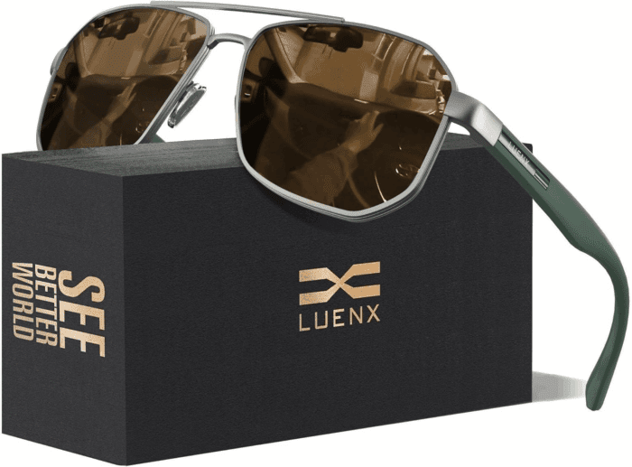 Aviator Sunglasses for Men Square Polarized Polygon Lens - UV 400 Protection with Accessories 61MM Driving Outdoor