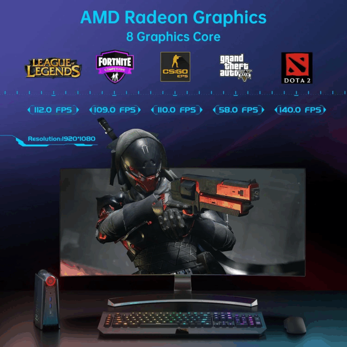 Mini Gaming PC, AMD Ryzen 7 5600U, 16GB, 512GB Nvme SSD - Image 4