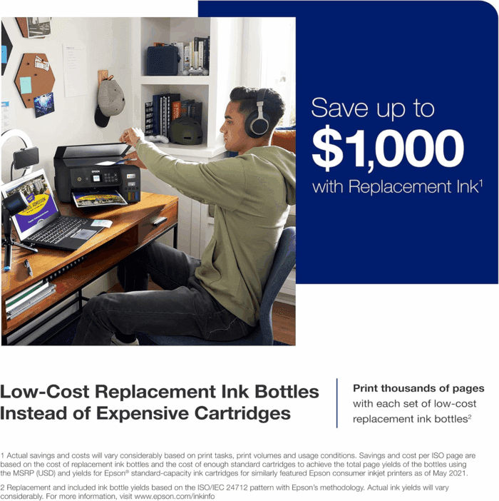 Ecotank ET-2800 Wireless Color All-In-One Cartridge-Free Supertank Printer with Scan and Copy Â€“ the Ideal Basic Home Printer - Black, Medium - Image 3