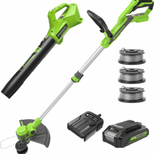 24V 12-Inch Cordless String Trimmer/Edger and Leaf Blower Combo Kit + 3 Bonus Spools, 2.0Ah Battery and Charger Included