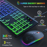 Wireless Keyboard and Mouse Combo RGB Backlit Rechargeable 2.4Ghz Quiet 108 Keys Keyboard-Black - Image 3