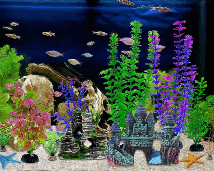 13 Pieces Aquarium Decorations Kit, Fish Tank Decorations Set Small Resin Castle and Rockery Betta Fish Cave Hideout Coral Artificial Plastic Plants Ornament Accessories - Image 3