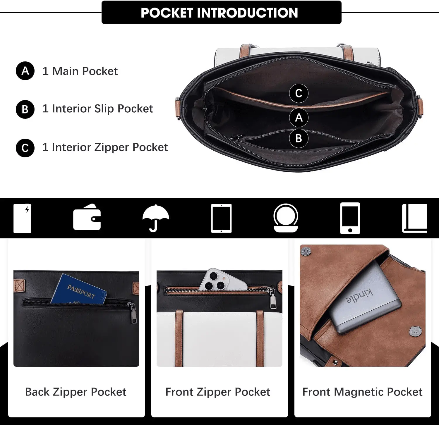 Crossbody Bags for Women,Multi Pocket Crossbody Purses Vegan Leather Shoulder Handbags Travel Purse Adjustable Strap - Image 3