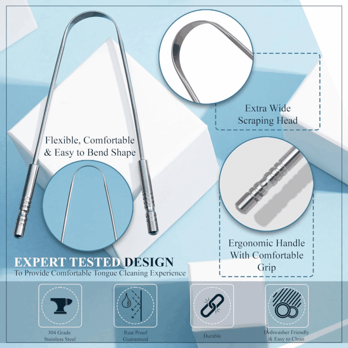 Tongue Scraper for Adults with Multicolor Travel Cases (2 Pack), 100% Stainless Steel, Reduce Bad Breath, Tongue Scrubber, Easy to Use, Tongue Cleaner for Oral Care & Hygiene - Image 3