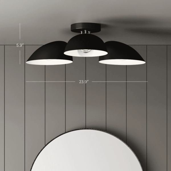 Argo Semi Flush Ceiling Mount 3-Light Fixture with Retro Black Rounded Shade for Hallway, Kitchen or Bedroom - Image 6