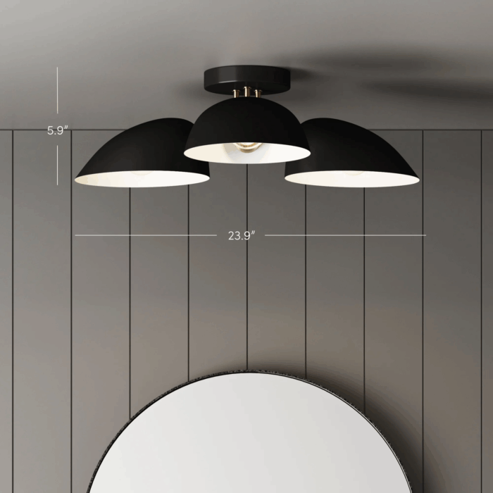 Argo Semi Flush Ceiling Mount 3-Light Fixture with Retro Black Rounded Shade for Hallway, Kitchen or Bedroom - Image 6