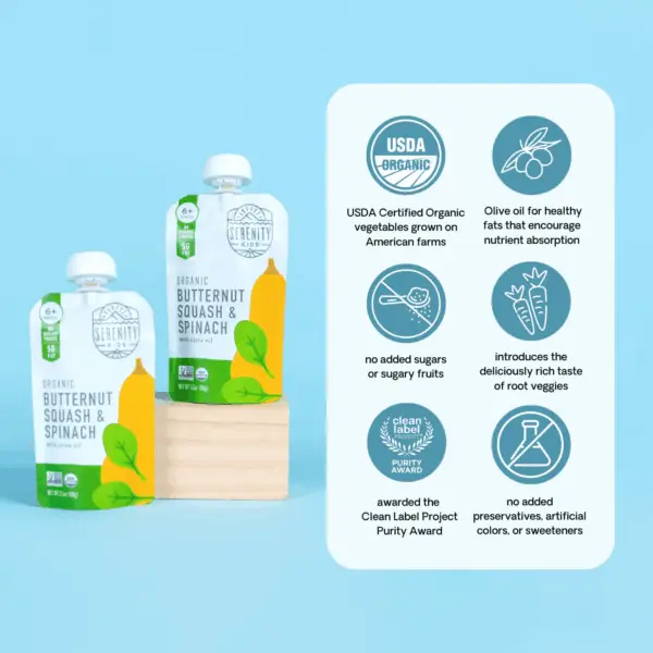 6+ Months USDA Organic Veggie Puree Baby Food Pouches | No Sugary Fruits or Added Sugar | Allergen Free | 3.5 Ounce Bpa-Free Pouch | Butternut Squash & Spinach | 1 Count - Image 5