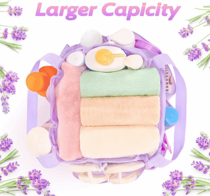 Mesh Shower Caddy Portable with Drawstring, Dorm Room Essentials for College Students Girl & Boy, Larger Shower Bag for Camping,Swimming,Gym,Travel,Bathroom - Purple - Image 8