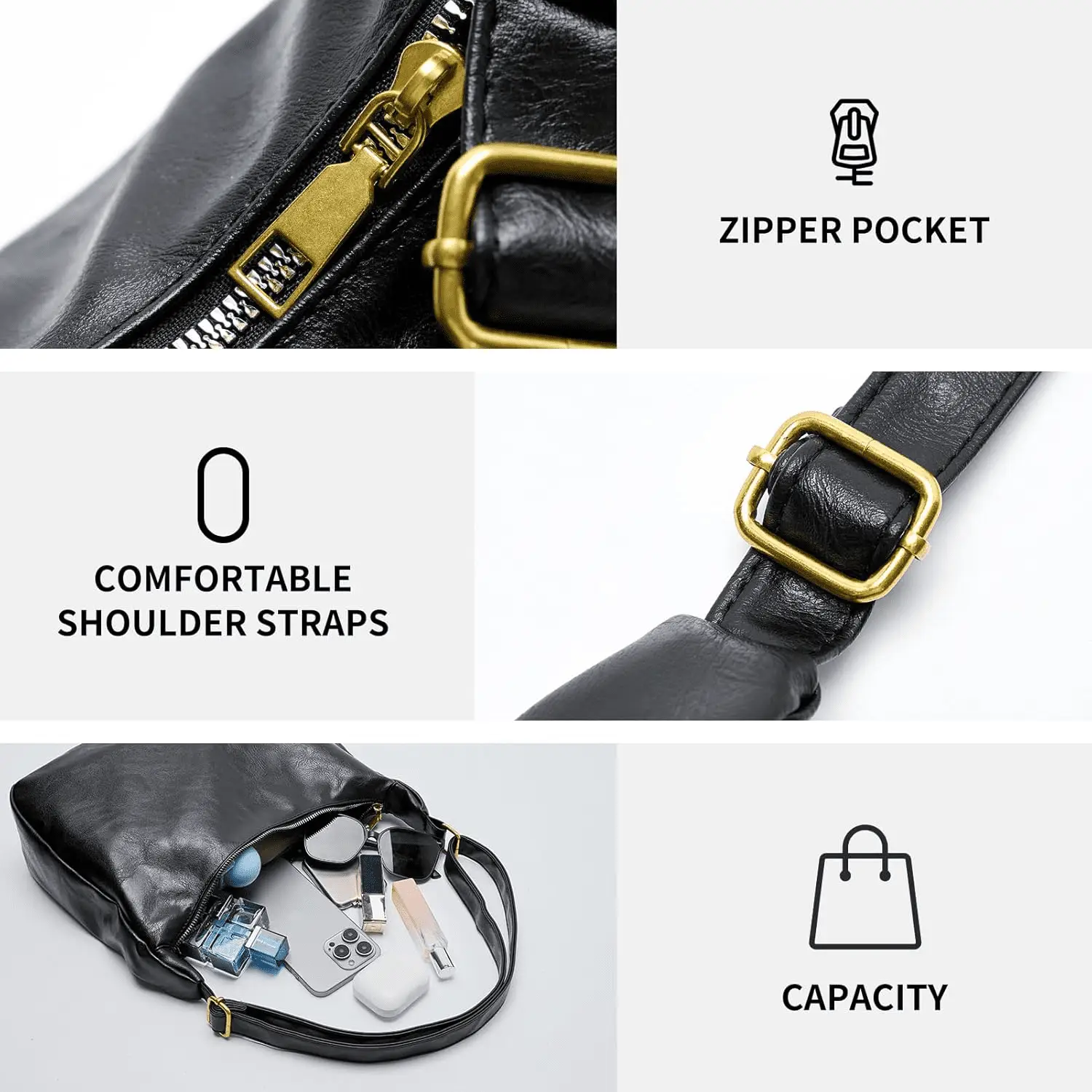 Hobo Bags for Women, Ultra Soft Foldable Vegan Leather Shoulder Handbag, Stylish Slouchy Tote Purses - Image 3