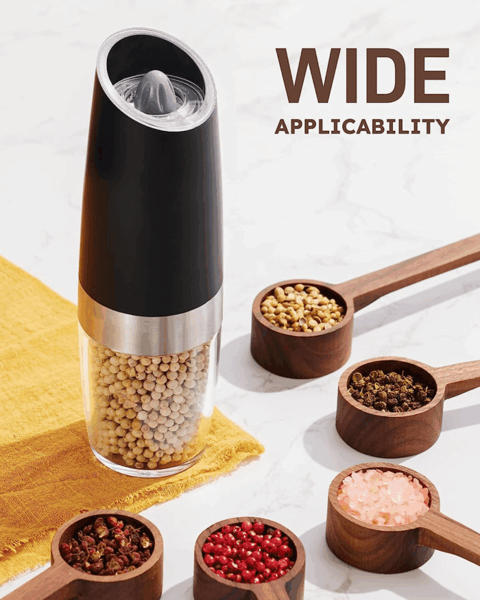 Gravity Electric Salt and Pepper Grinder Set Automatic Shakers Mill Grinder with LED Light, BATTERY POWERED Adjustable Coarseness One Hand Operation, Upgraded Larger Capacity - Image 8