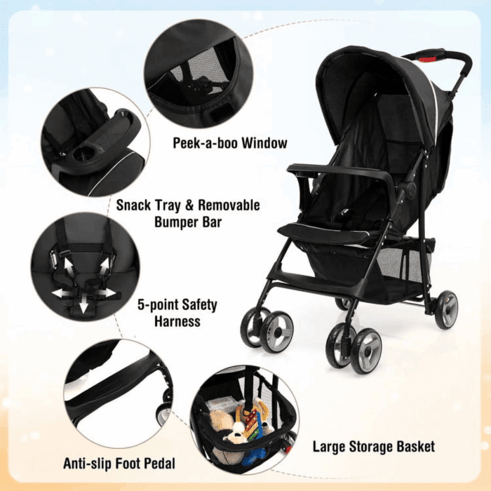 Baby Stroller, Infant Carriage Bassinet Stroller,Toddler Travel Stroller for Airplane with Adjustable Backrest and Canopy - Image 6