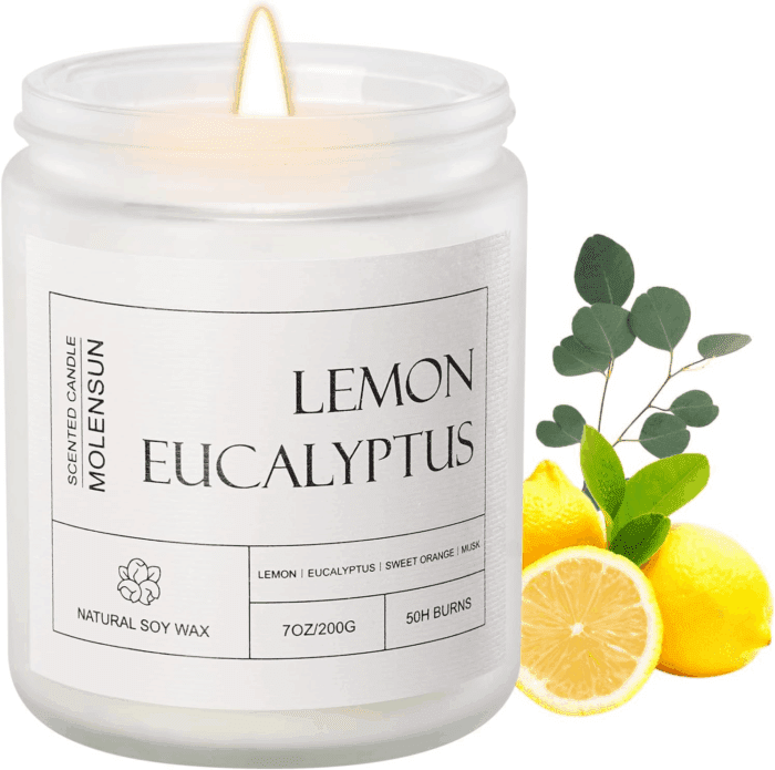 Lemon Eucalyptus Scented Candles, Aromatherapy Jar Candle, 7 Oz 50 Hour Long Lasting Candles, Soy Wax Candle Gift for Women