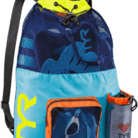 Big Mesh Mummy Backpack for Wet Swimming, Gym, and Workout Gear, Blue/Yellow