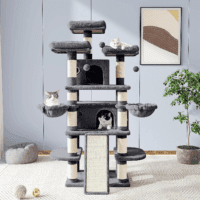 68 Inches Cat Tree/House and Towers for Big Feline/Scratching Post/Multi-Level Large Kitty Climbing Tree with Condo/Smokey Grey - Image 2