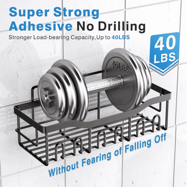 5-Pack Rustproof Stainless Steel Shower Caddy – No Drill Adhesive Bathroom Organizer with Large Capacity, Spacious Shower Shelves for inside Shower, Kitchen & Home Decor Storage - Image 4