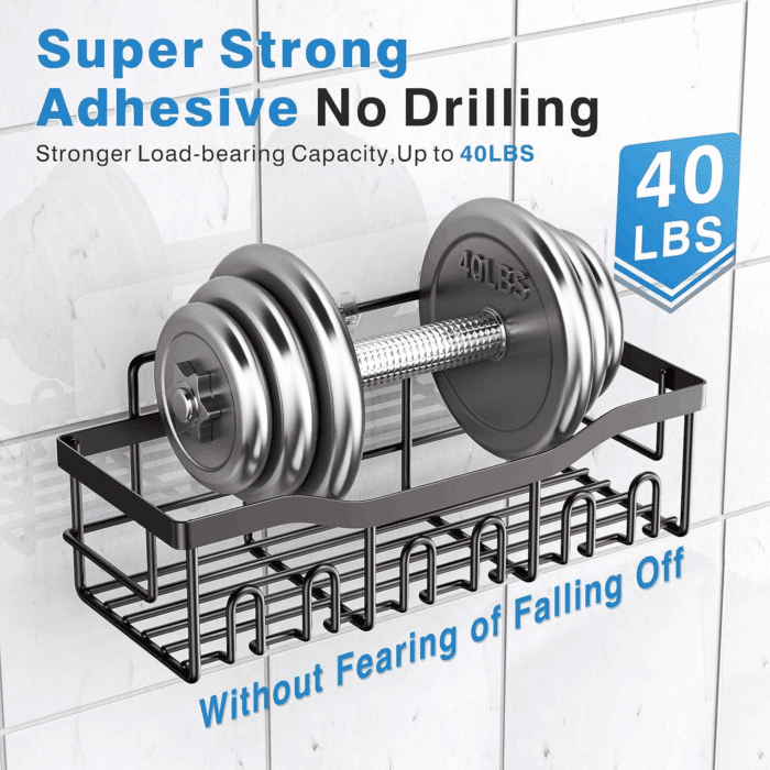 5-Pack Rustproof Stainless Steel Shower Caddy – No Drill Adhesive Bathroom Organizer with Large Capacity, Spacious Shower Shelves for inside Shower, Kitchen & Home Decor Storage - Image 4