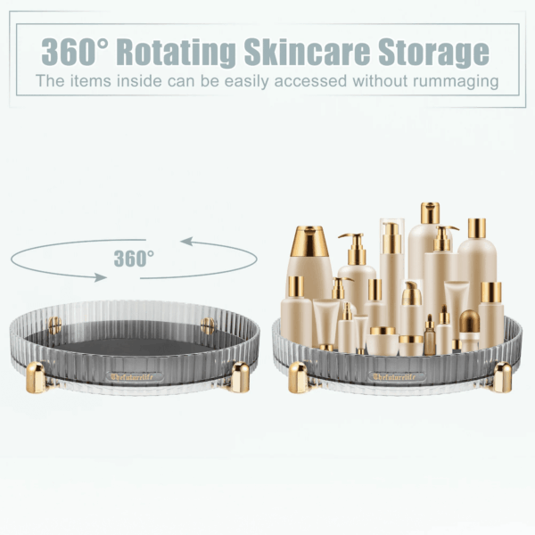 Makeup Perfumes Organizer 360 Degree Rotating round Storage Tray Gray - Image 2