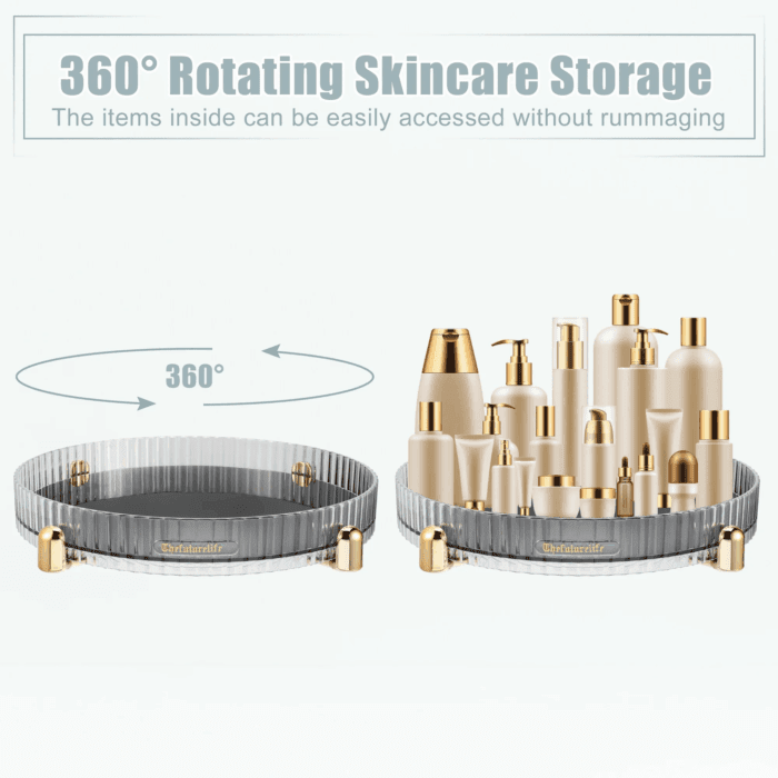 Makeup Perfumes Organizer 360 Degree Rotating round Storage Tray Gray - Image 2
