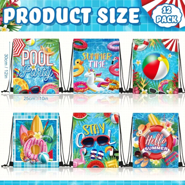 12 Pcs Pool Beach Drawstring Bags Summer Drawstring Backpack Beach Ball String Birthday Bag Pool Party Decoration (Classic) - Image 2