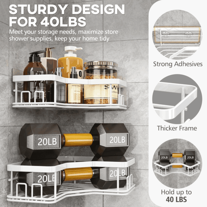 Shower Caddy Organizer, 3-Pack Corner Shower Caddy Organizer Shelves Storage Rack Accessories for Bathroom Countertop Home Decor Set, White - Image 3