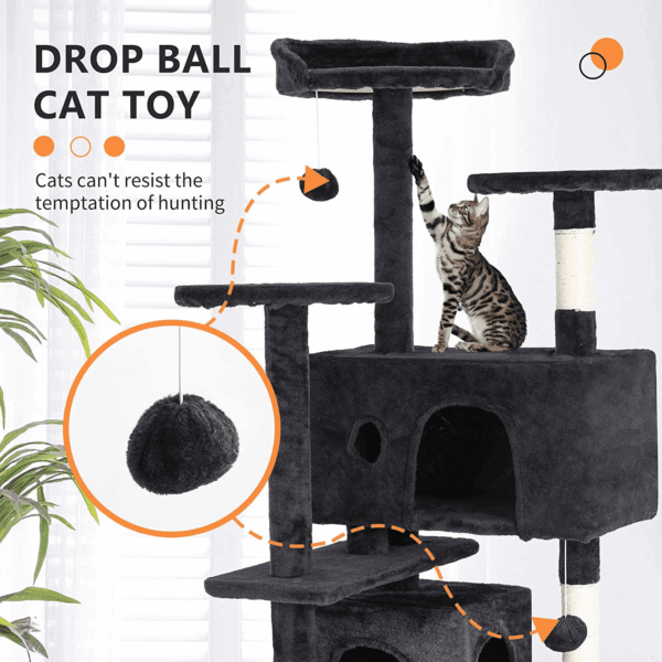 54In Cat Tree Tower for Indoor Cats,Multi-Level Furniture Activity Center with Scratching Posts Stand House Condo Funny Toys Kittens Pet Play House,Dark Gray - Image 3