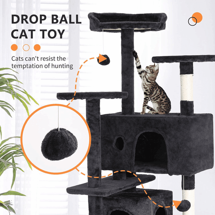 54In Cat Tree Tower for Indoor Cats,Multi-Level Furniture Activity Center with Scratching Posts Stand House Condo Funny Toys Kittens Pet Play House,Dark Gray - Image 3