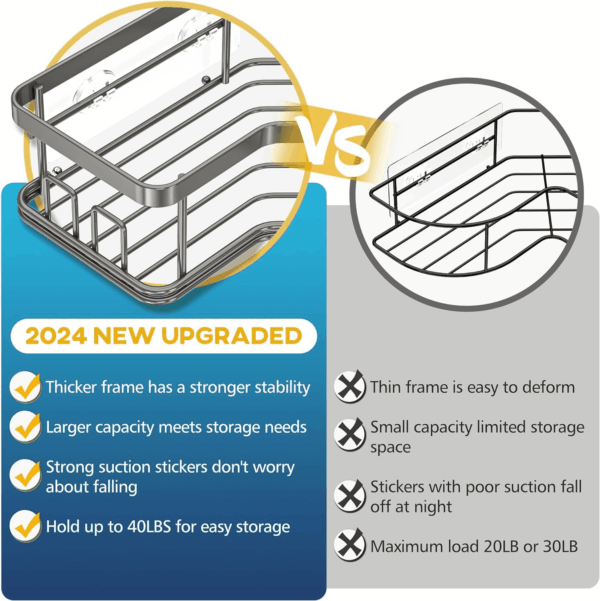 Shower Caddy Organizer, 3-Pack Corner Shower Caddy Organizer Shelves Storage Rack Accessories for Bathroom Countertop Home Decor Set, Grey - Image 6