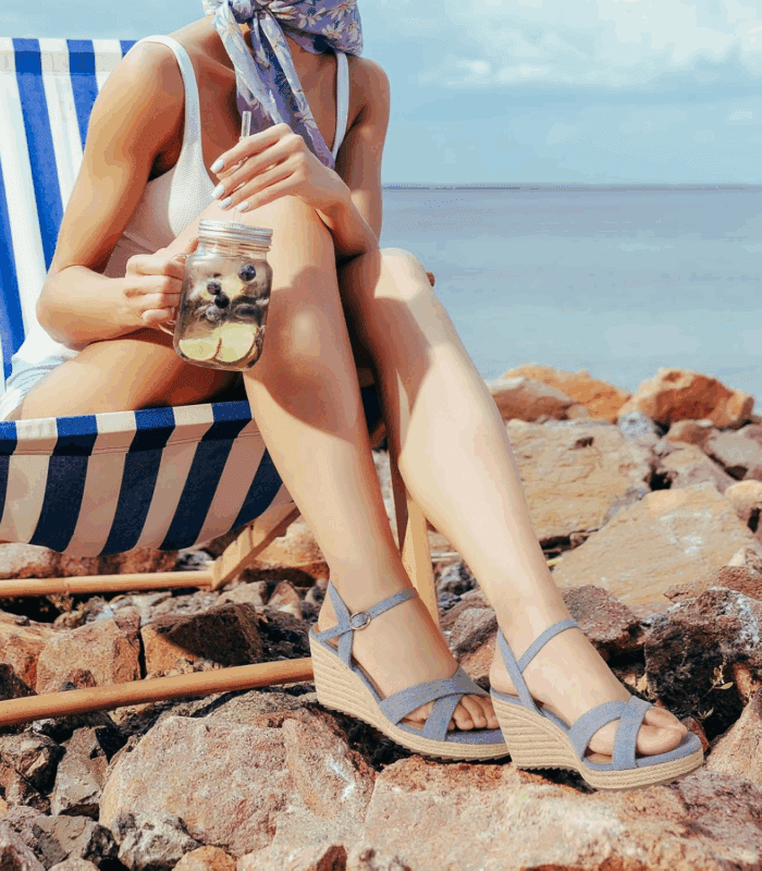 Wedge Sandals for Women, Espadrille Womens Wedge Sandals Comfortable Open Toe Cross Band Ankle Strap High Heel Wedges for Women Dressy Summer -3.4Inch - Image 3