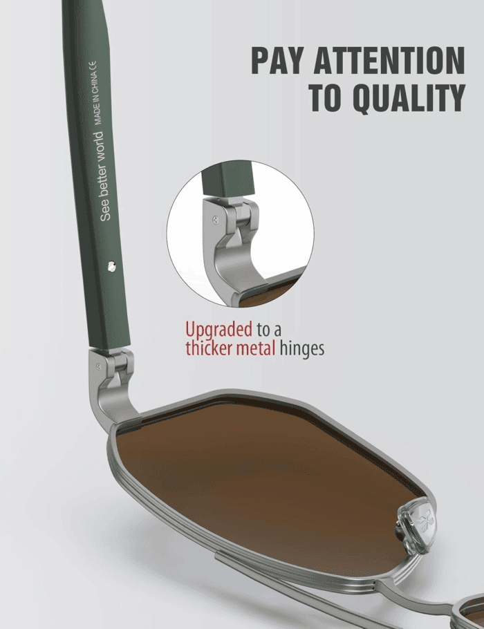Aviator Sunglasses for Men Square Polarized Polygon Lens - UV 400 Protection with Accessories 61MM Driving Outdoor - Image 3