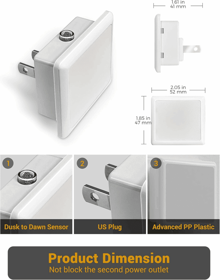 Night Lights Plug into Wall 2 Pack, Plug in Night Light with Dusk-To-Dawn Light Sensor, 3000K Soft White 0.3W, LED Nightlight for Bathroom, Adult, Hallway - Image 6