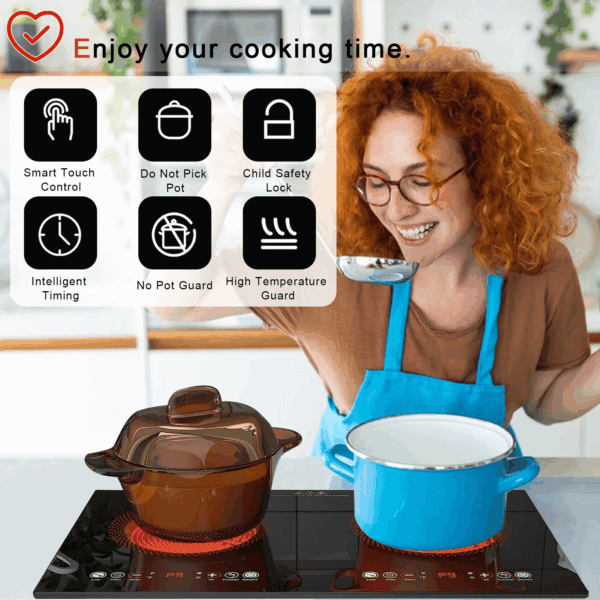 Electric Ceramic Cooktop,26.8 Inch 2 Burners Built-In Countertop Burners Cooker,2200W Electric Stove,11 Power Levels, Kids Lock & Timer,Led Touch Control,Overheat - Image 5