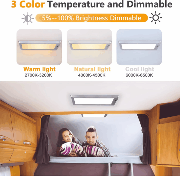 RV LED Interior Lights,3 Color RV LED Super Bright Fixture,12V RV Ceiling Dome Light with On/Off Dimmable Switch Energy Saving for Rv/Camper/Car/Trailer/Boat (Warm+Natural+Cold Light) - Image 2
