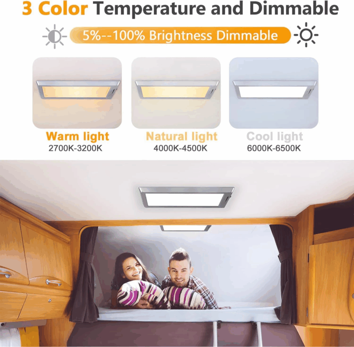 RV LED Interior Lights,3 Color RV LED Super Bright Fixture,12V RV Ceiling Dome Light with On/Off Dimmable Switch Energy Saving for Rv/Camper/Car/Trailer/Boat (Warm+Natural+Cold Light) - Image 2