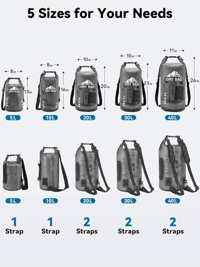 Dry Bag Waterproof for Women Men, 5L/10L/20L/30L/40L Roll Top Lightweight Dry Storage Bag Backpack with Phone Case for Travel, Swimming, Boating, Kayaking, Camping & Beach, 11 Transparent Colors - Image 2