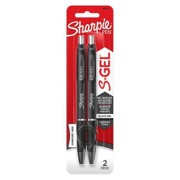S-Gel Pen, Retractable, Medium 0.7Mm, Black Ink, 2 Count